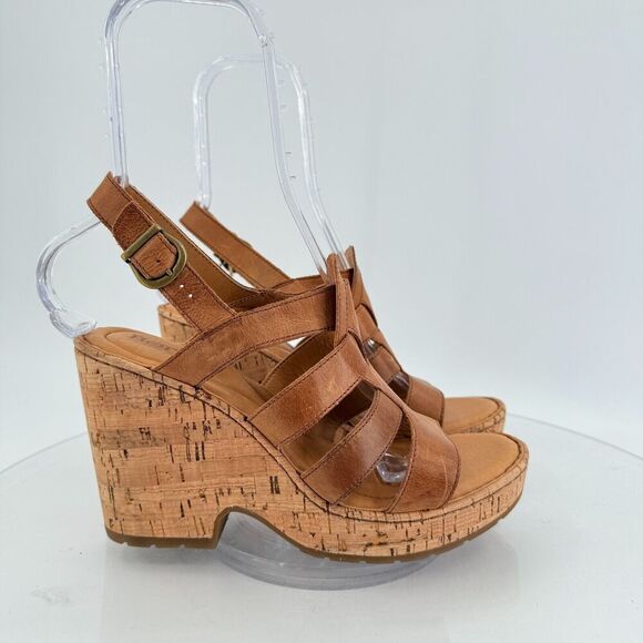 Born Bernese Womens Sandal Size 10 Brown Leather Wedge Heel Open Toe Retro Caged - Picture 3 of 14